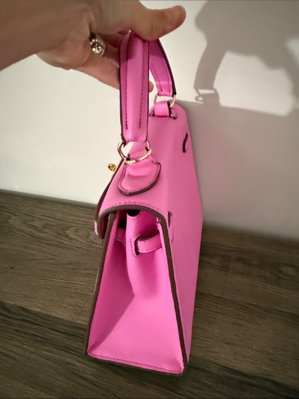 Pink Top-Handle Women’s Handbag with Gold Hardware - Picture 6 of 9